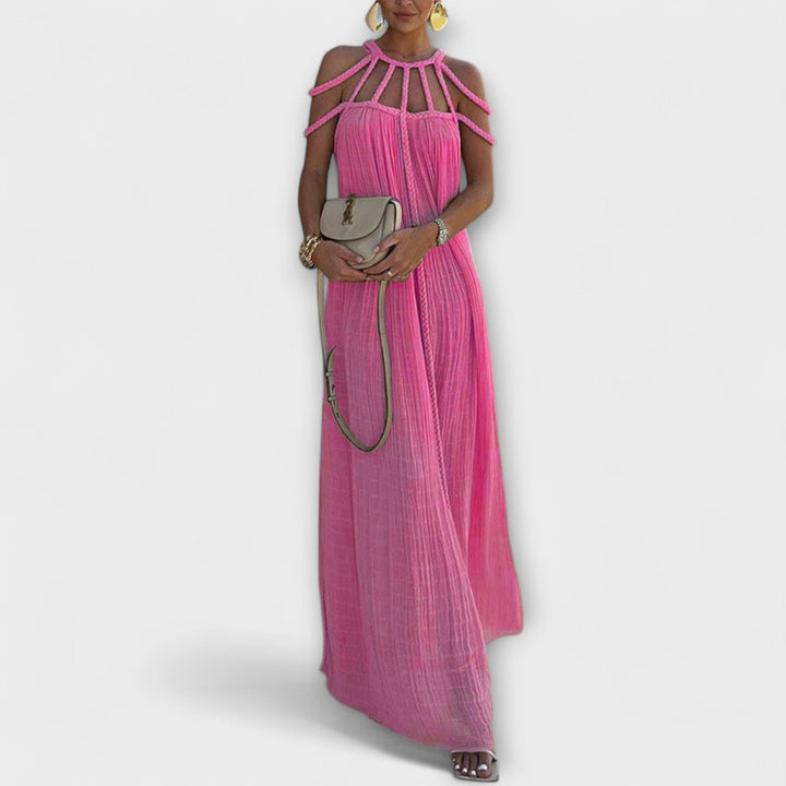 Briar - Maxi Abito Chic in Misto Lino con Spalline Drappeggiate