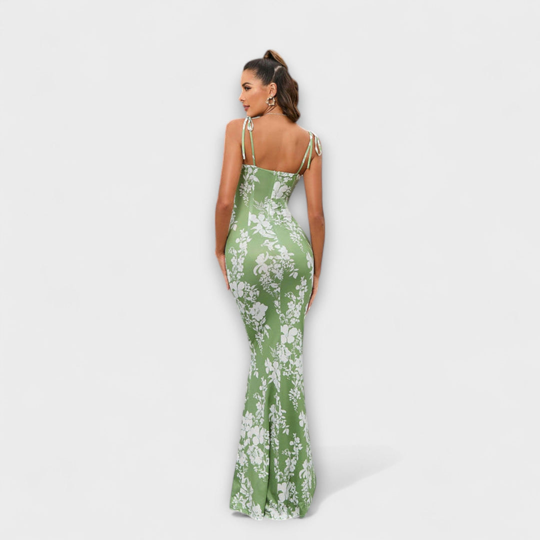 Thalia - Abito da ballo con stampa floreale e spalline annodate