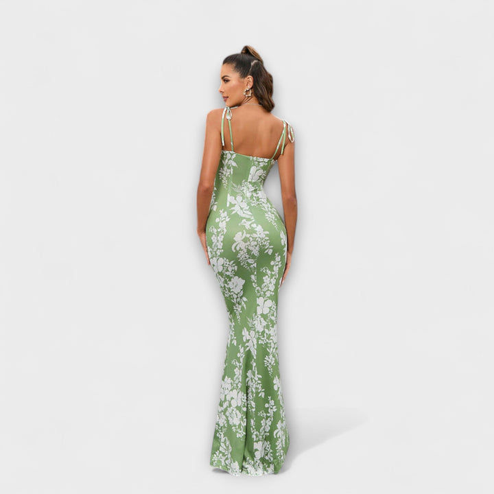 Thalia - Abito da ballo con stampa floreale e spalline annodate