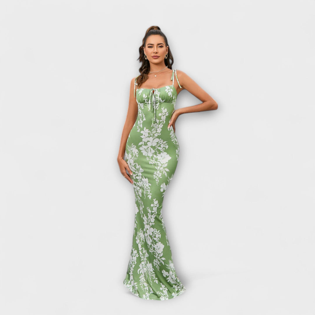 Thalia - Abito da ballo con stampa floreale e spalline annodate