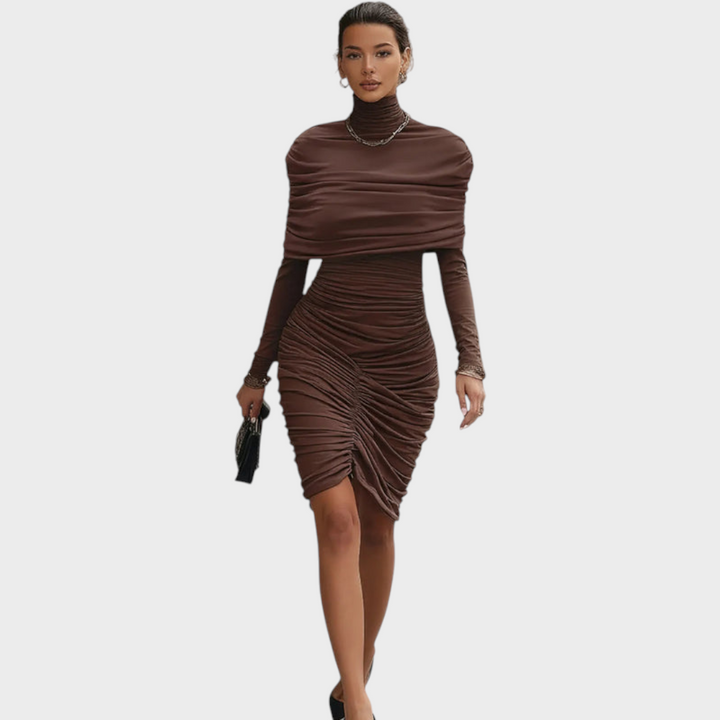 Bisous | Robe marron élégante avec manches et manches longues