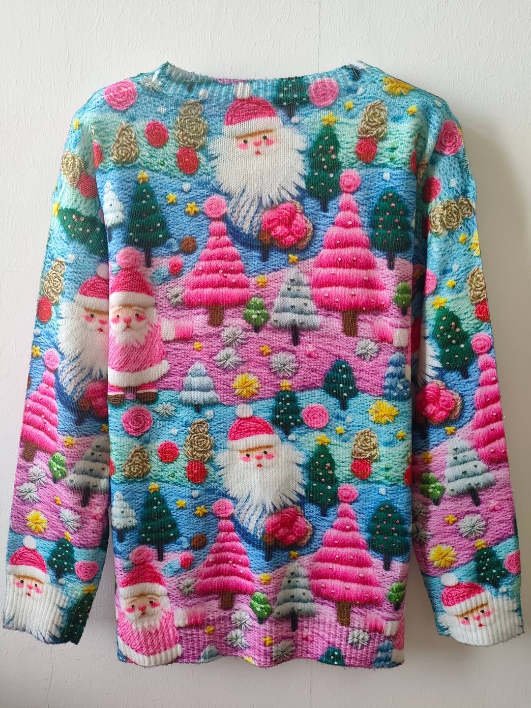 Cozy Christmas Tacky Sweater for Women with Crew Neck Long Sleeve Santa Print Oversized Knit Style