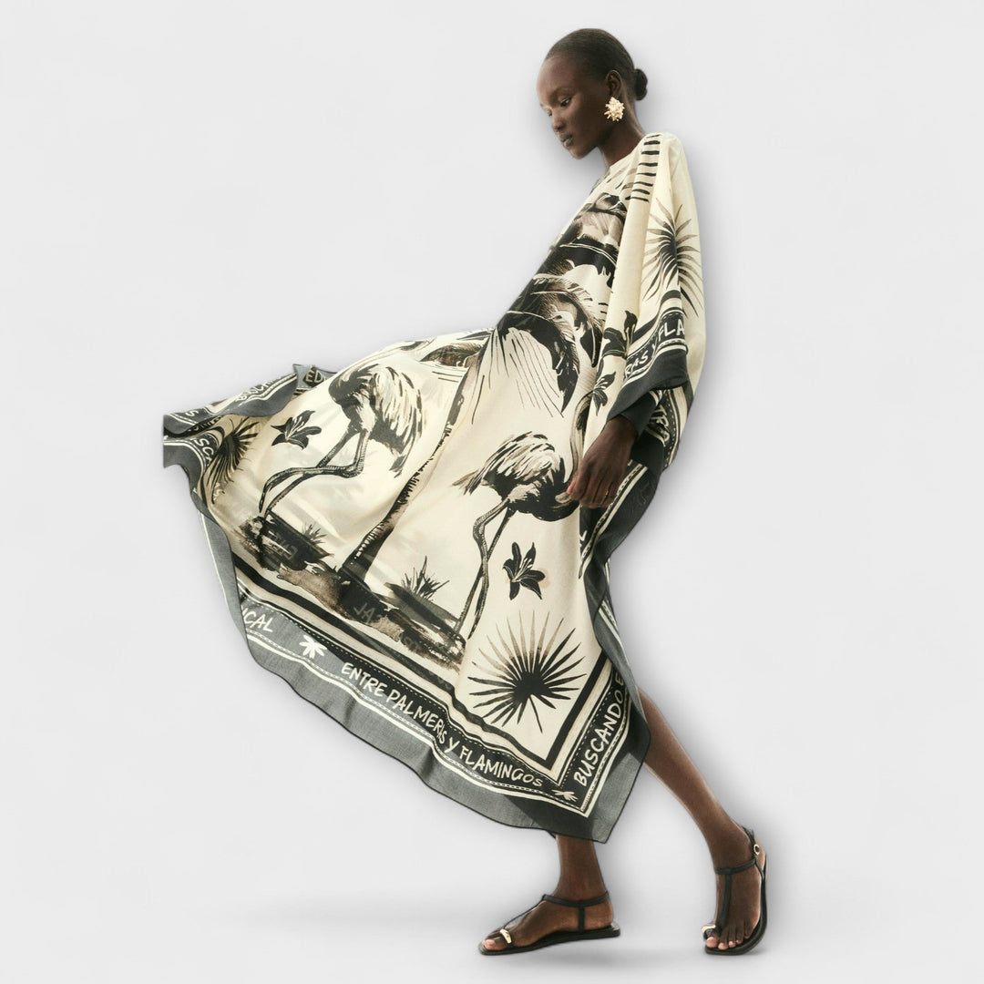 Melissa - Robe longue kaftan à imprimé flamant rose Grande taille