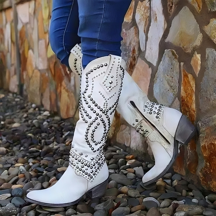 Stylish Boots for Women with Studded Detail Pointed Toe Block Heel Style