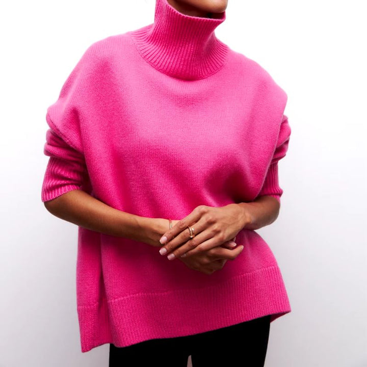 Comfortable Knit Sweater for Women with Turtleneck Short Sleeve Oversized Poncho Style