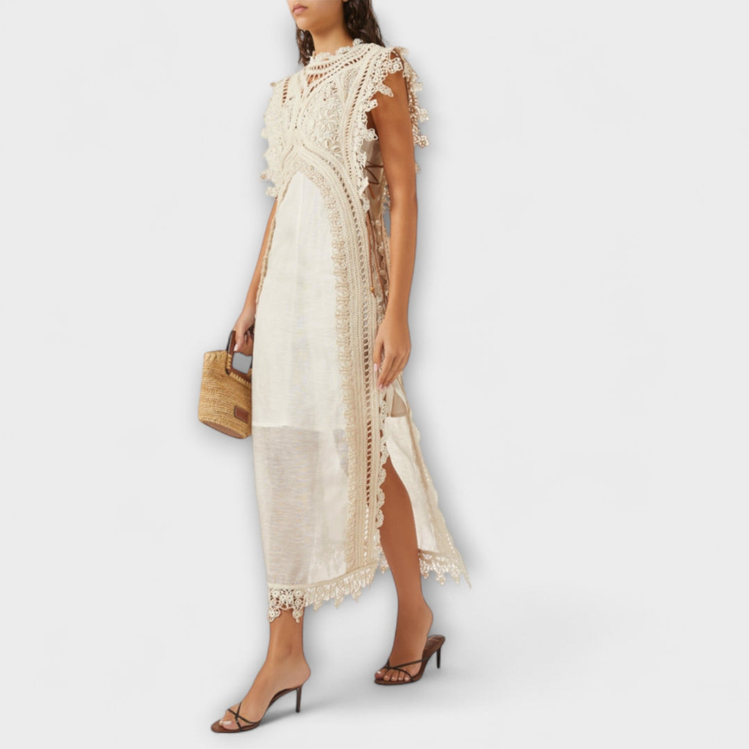 Mira - Robe longue en organza tissé ajouré