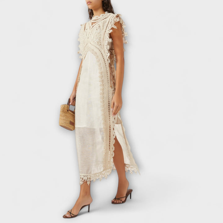 Mira - Robe longue en organza tissé ajouré