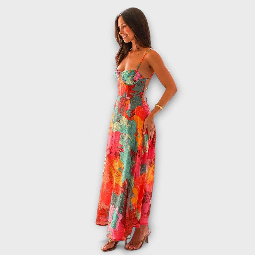 Audrey - Abito da Donna con Spalline e Stampa Floreale - Elegante e Seducente