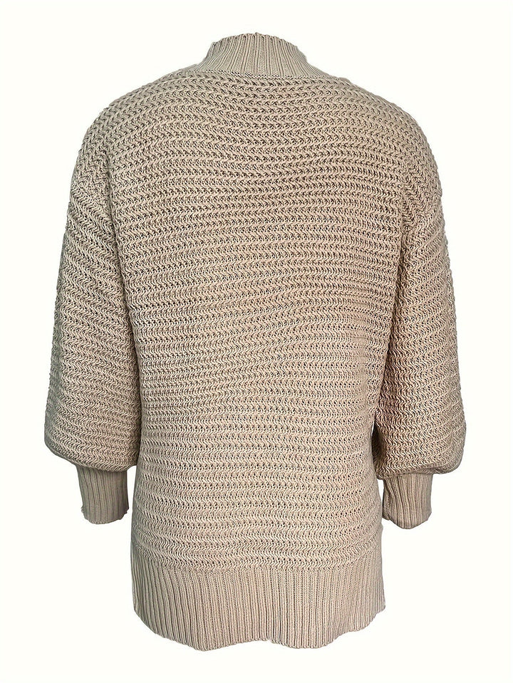 Comfortable Textured Knit Sweater for Women with Mock Neck Long Sleeve Ribbed Cuff Relaxed Oversized Style