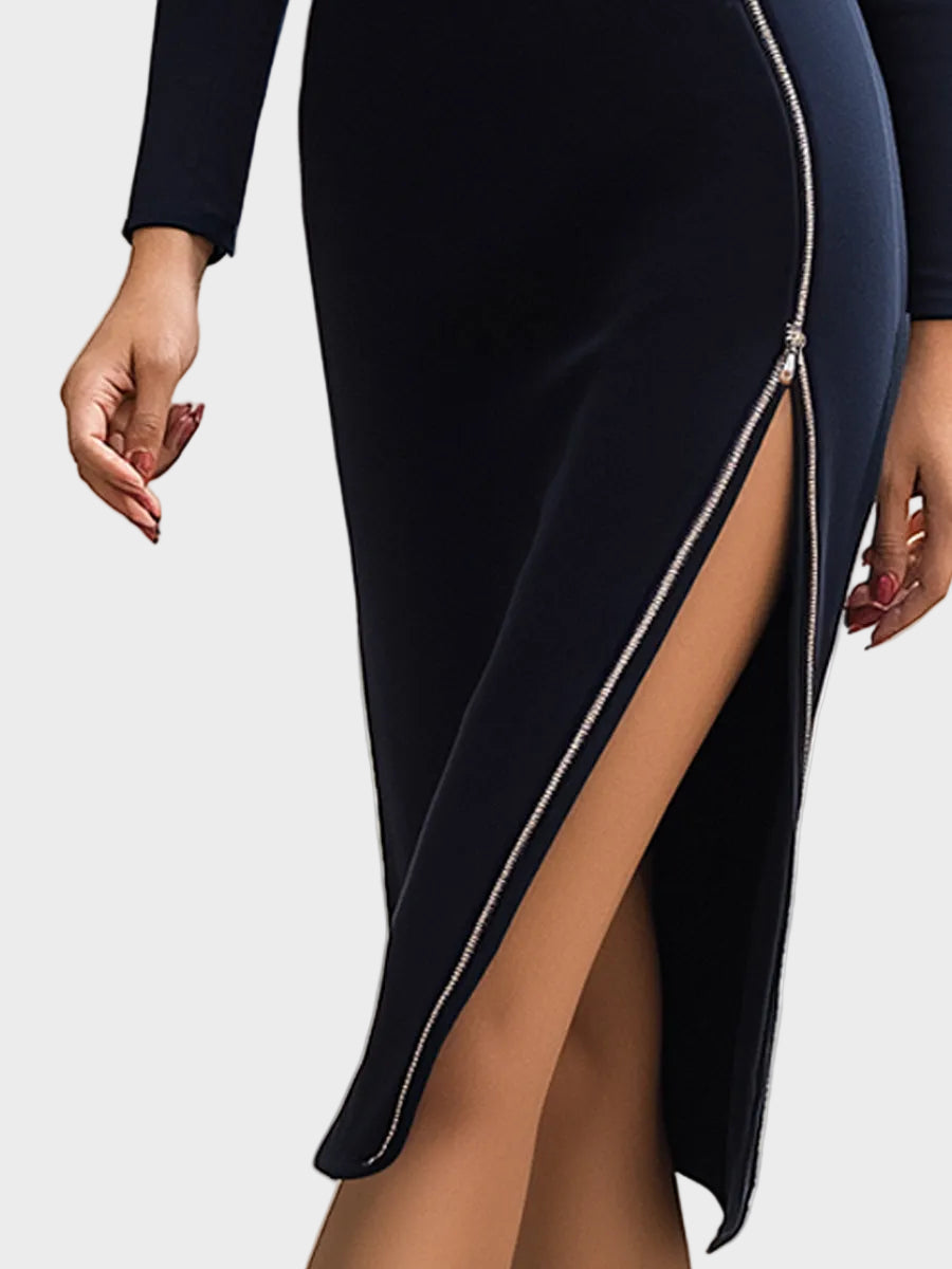 Alyanna | Abito midi a maniche lunghe con zip asimmetrica