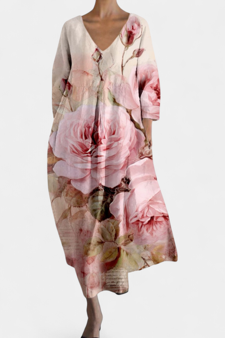 Anne Abito Lungo Multicolore con Scollo a V