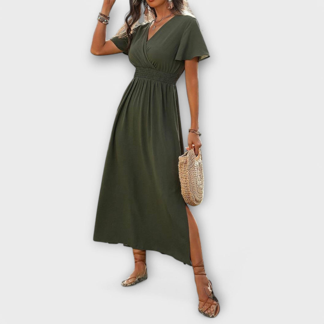 Heather - Robe bohème élégante avec col en V et manches longues