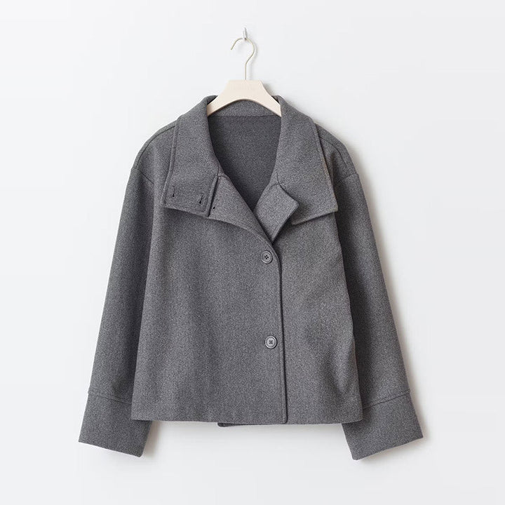 Elegant Wool Pea Coat for Women with Stand Collar Long Sleeve Oversized Button Front Winter Style