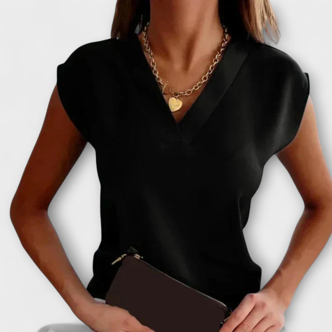 Women's Summer Top with V Neckline and Comfortable Sleeves