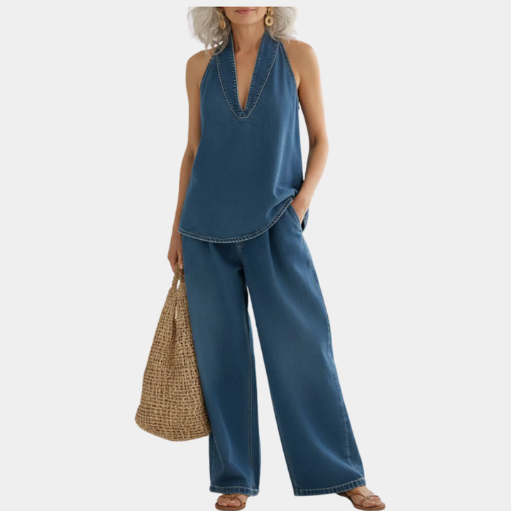 Denim Two Piece Set Women | Vintage Washed Matching Outfit