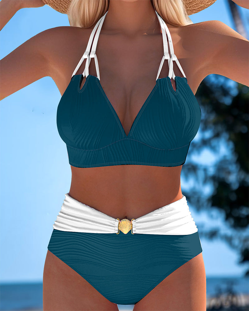 Lily™ | Costume da Bagno a Vita Alta con Doppio Laccio e Colore a Contrasto