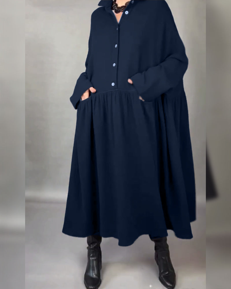 Plus size A-line dress with button collar