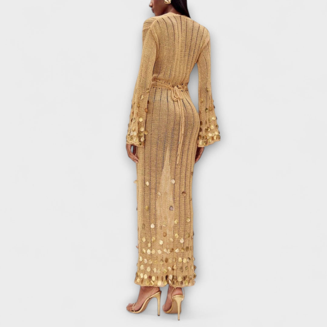 Kathleen - Abito lungo in maglia dorata di Dolly