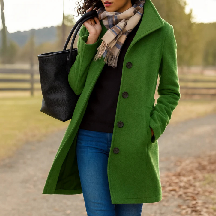 Elegant Wool Coat for Women with Notch Collar Long Sleeve Button Front Tailored Style