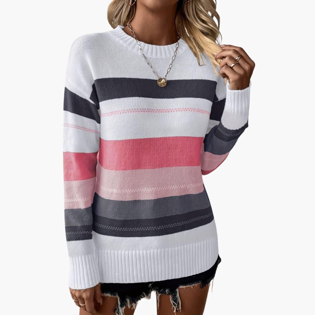 Comfortable Striped Sweater for Women with Crew Neck Long Sleeve Relaxed Oversized Knit Style