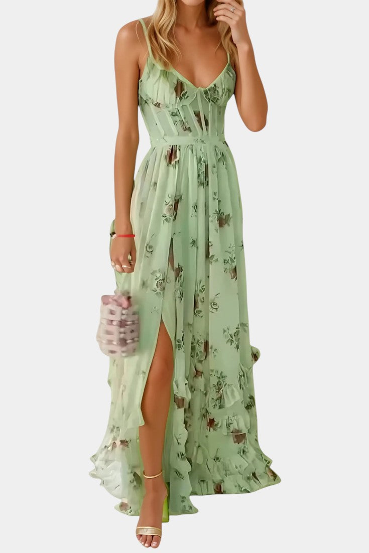 Luna Maxi Corset Dress con Fantasia Floreale