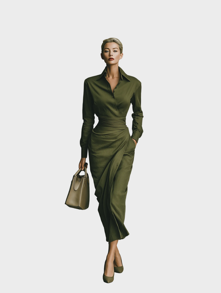 Gabby | Women's Army Green Cotton Blended Maxi Dress MDA2281I8T