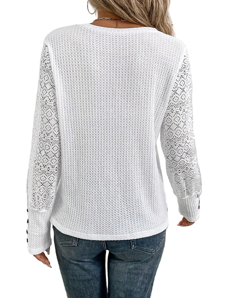 Top in pizzo all'uncinetto maniche lunghe