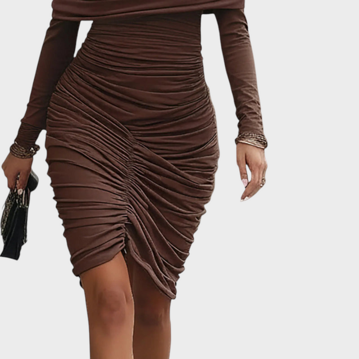 Bisous | Robe marron élégante avec manches et manches longues