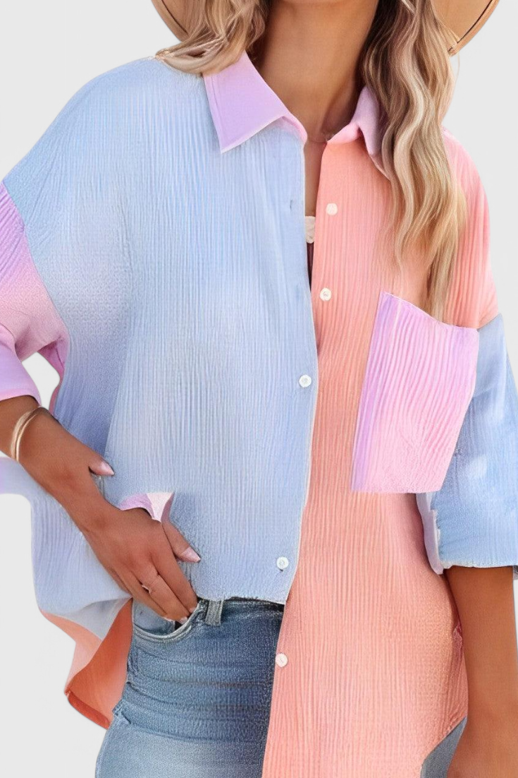 Camicetta Button-Down Juniper con Design a Blocchi di Colore