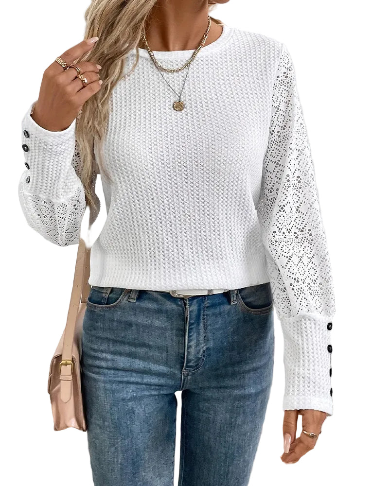 Top in pizzo all'uncinetto maniche lunghe