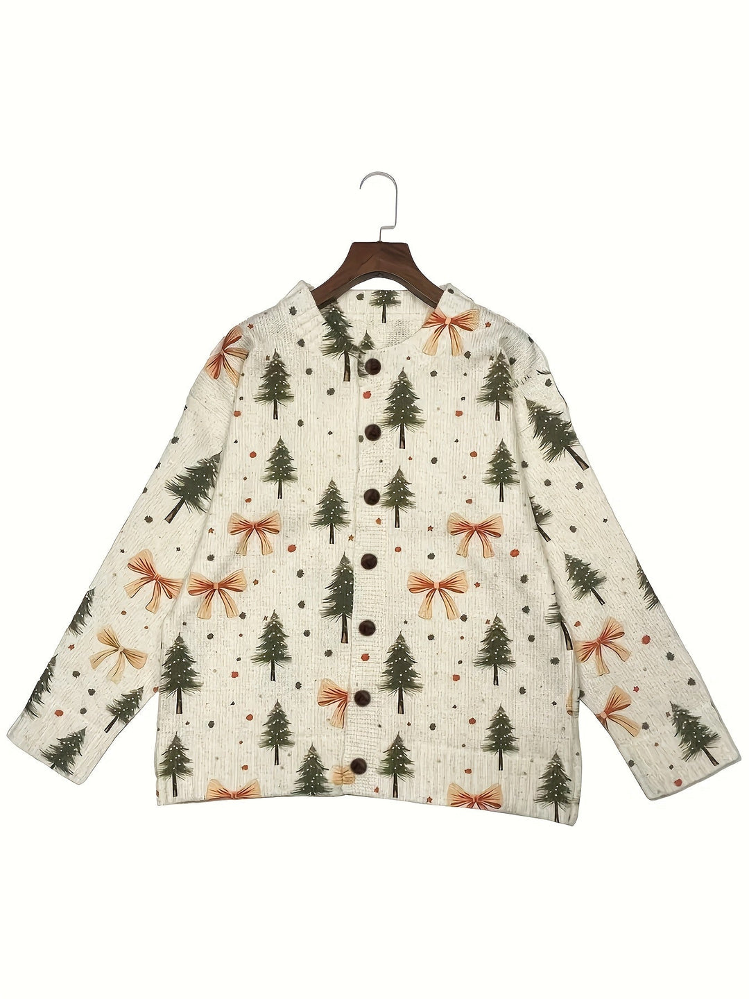 Comfortable Bow Print Christmas Sweater for Women with V Neck Long Sleeve Button Front Relaxed Knit Style