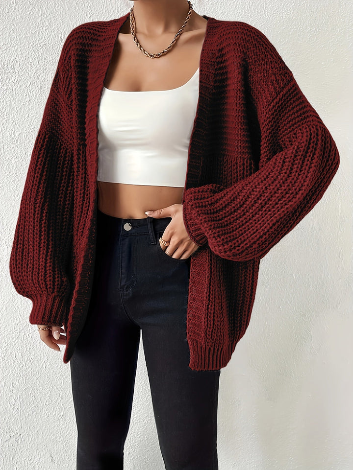 Comfortable Chunky Knit Cardigan for Women with Open Front Balloon Sleeve Oversized Relaxed Style