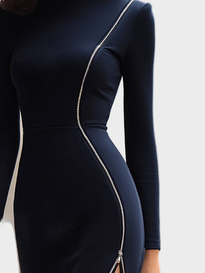 Alyanna | Abito midi a maniche lunghe con zip asimmetrica