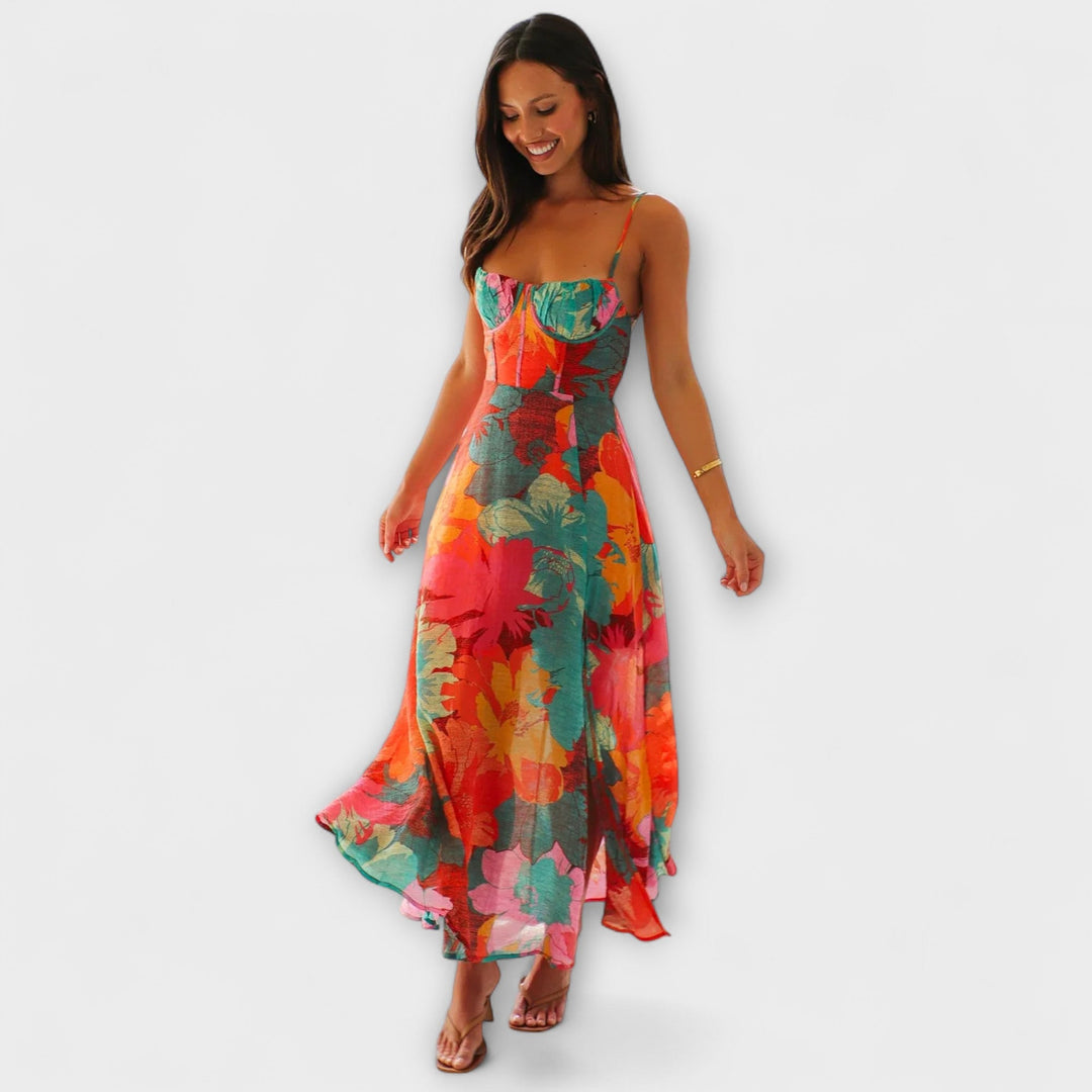 Audrey - Abito da Donna con Spalline e Stampa Floreale - Elegante e Seducente