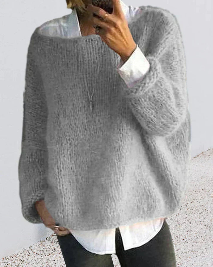Comfortable Mohair Sweater for Women with Wide Neck Long Sleeve Relaxed Oversized Knit Style