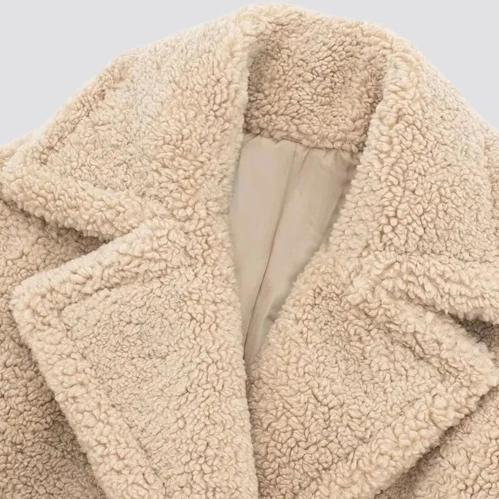 Women's Long Double-Breasted Faux Fur Teddy Coat