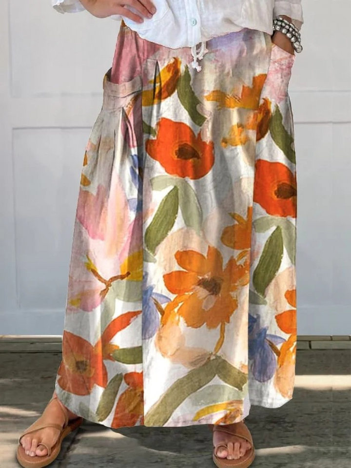 Prato | Gonna a portafoglio con fiori di campo