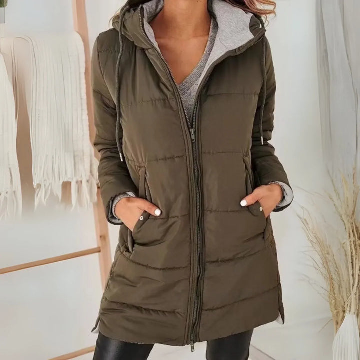 Elegant Puffer Jacket for Women with Hooded Zip Front Drawstring Waist Relaxed Style
