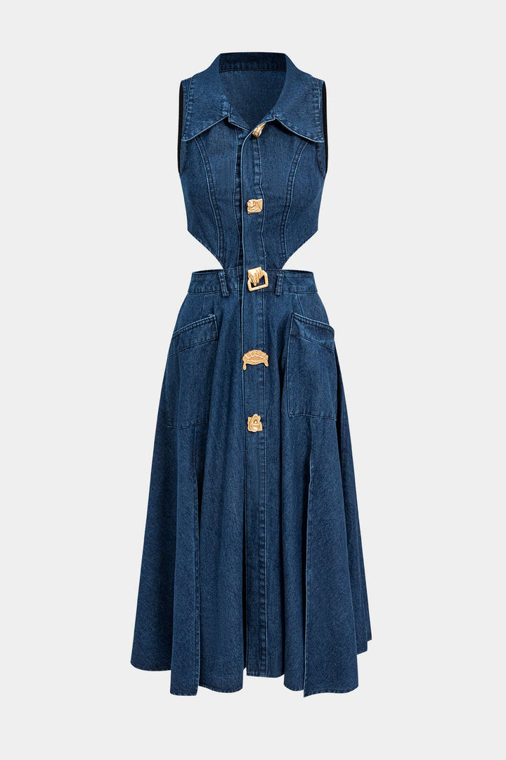 Alia Sleeveless Denim Dress with Cutout