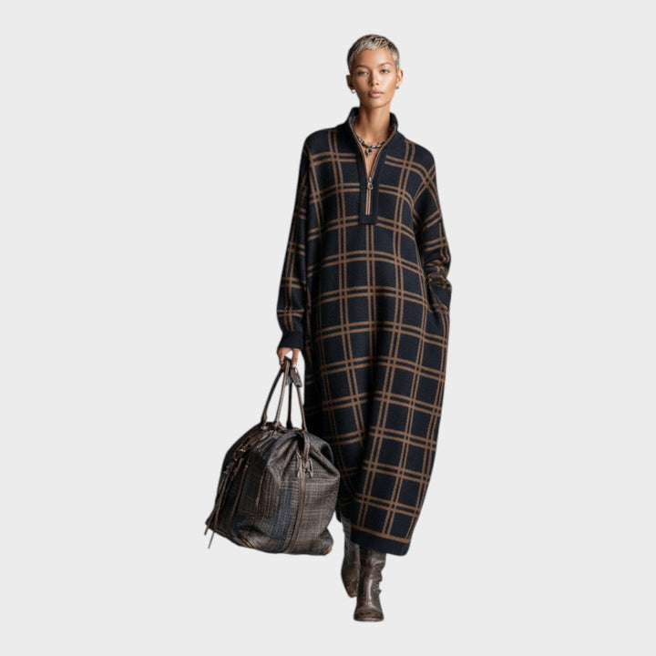 Vassia | Women's Loose Frame Maxi Wool Dress with Zipper
