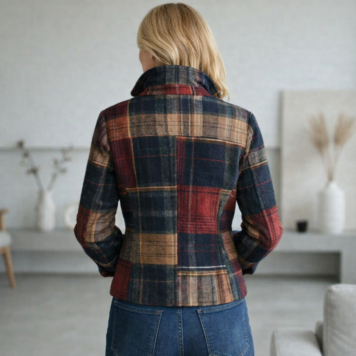 Nalla – Plaid Mid-Season Coat with Stand Collar