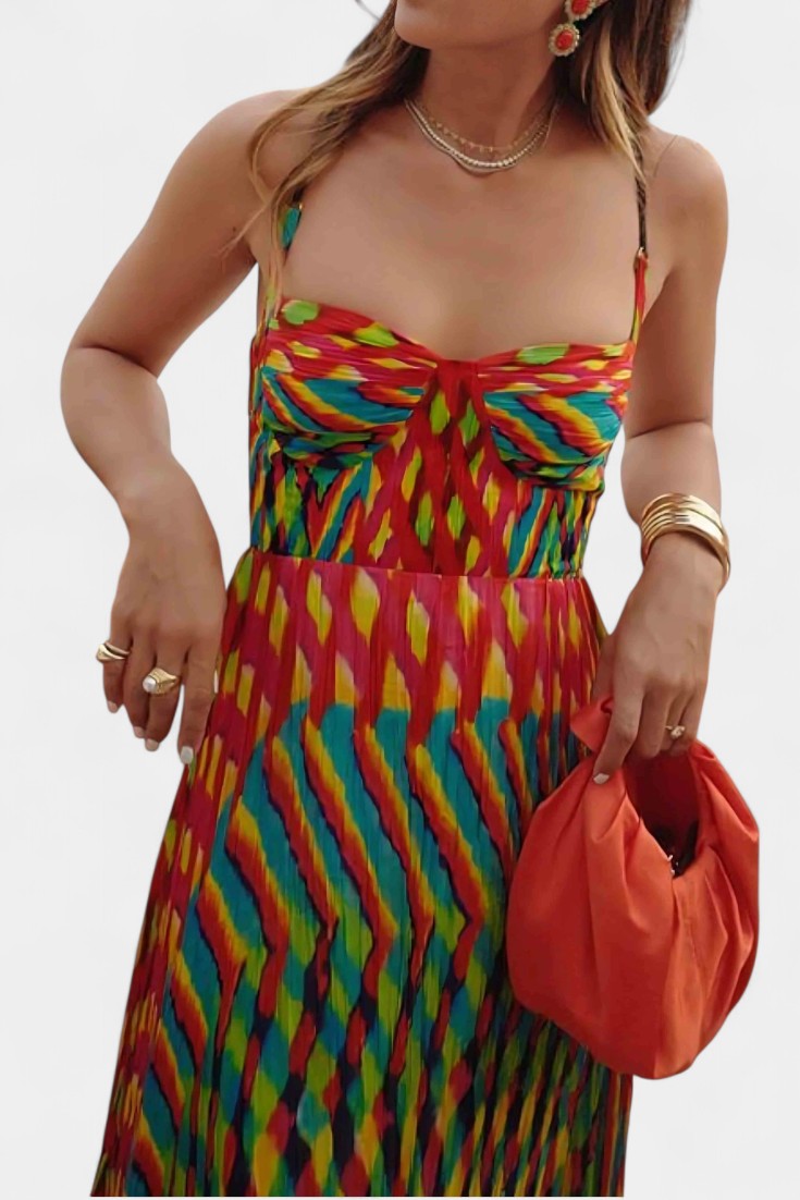 Vestito lungo Océana con fantasia astratta