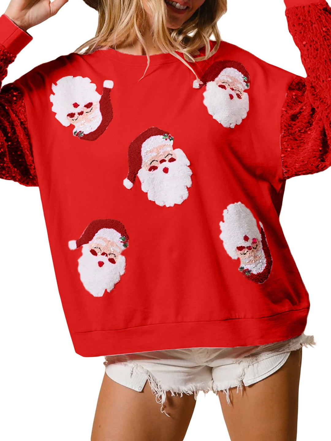 Comfortable Sequin Christmas Tacky Sweater for Women with Crew Neck Long Sleeve Santa Oversized Knit Style