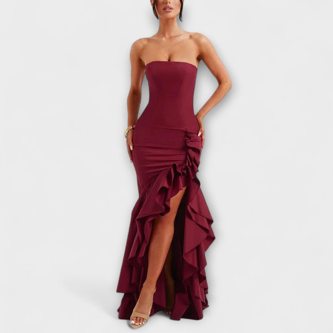 Zuri - Off-Shoulder Slim Fit Maxi Dress with Asymmetrical Hem