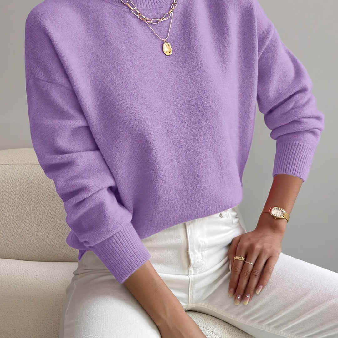 Comfortable Knit Sweater for Women with Mock Neck Long Sleeve Relaxed Oversized Style