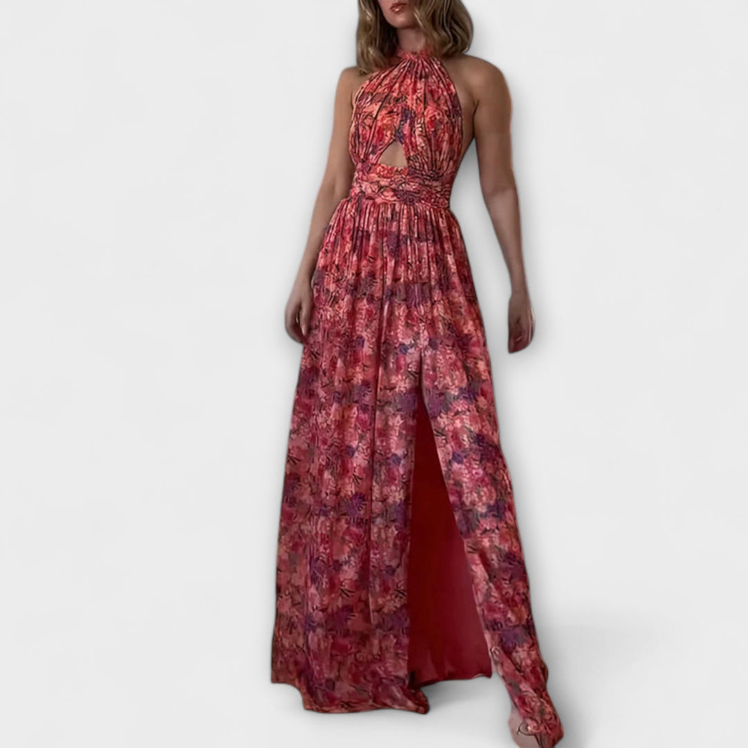 Nortrud - Vestito lungo senza schienale con motivo floreale