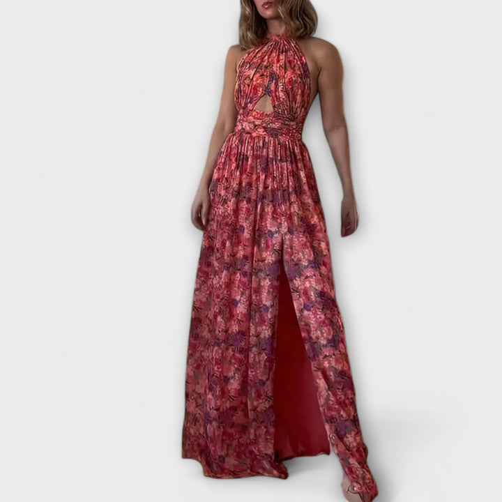 Nortrud - Vestito lungo senza schienale con motivo floreale