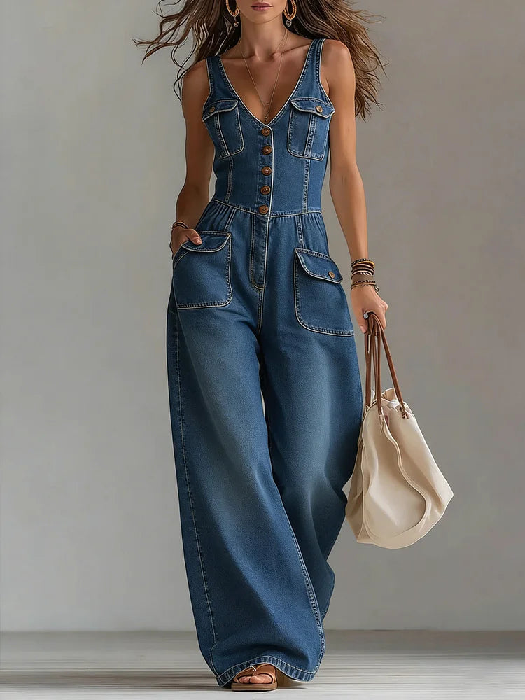 Tuta Lunga in Denim a Gamba Larga - Completo Intero Casual