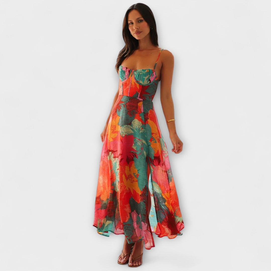 Audrey - Abito da Donna con Spalline e Stampa Floreale - Elegante e Seducente