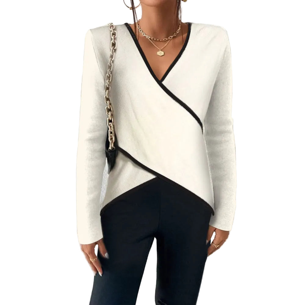 Top elegante da donna in maglia incrociata con scollo a V